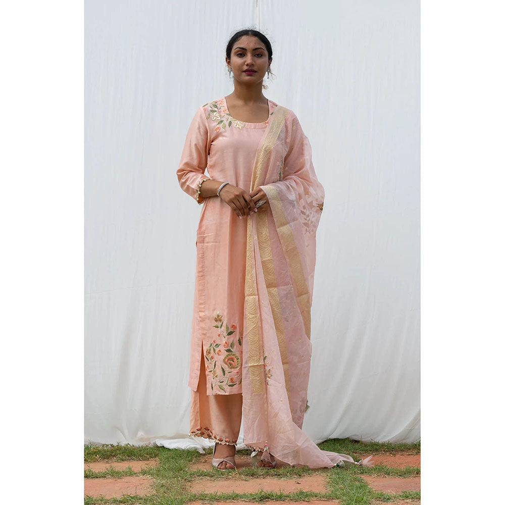Saatvikei Rajkumari - Nude Pink Kurta with Palazzo and Dupatta (Set of 3)