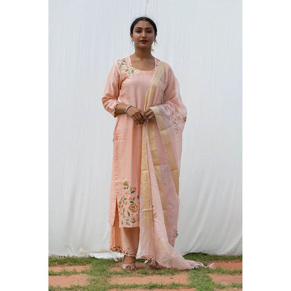 Saatvikei Rajkumari - Nude Pink Kurta with Palazzo and Dupatta (Set of 3)