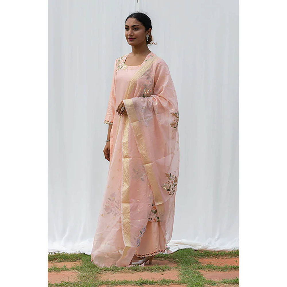 Saatvikei Rajkumari - Nude Pink Kurta with Palazzo and Dupatta (Set of 3)