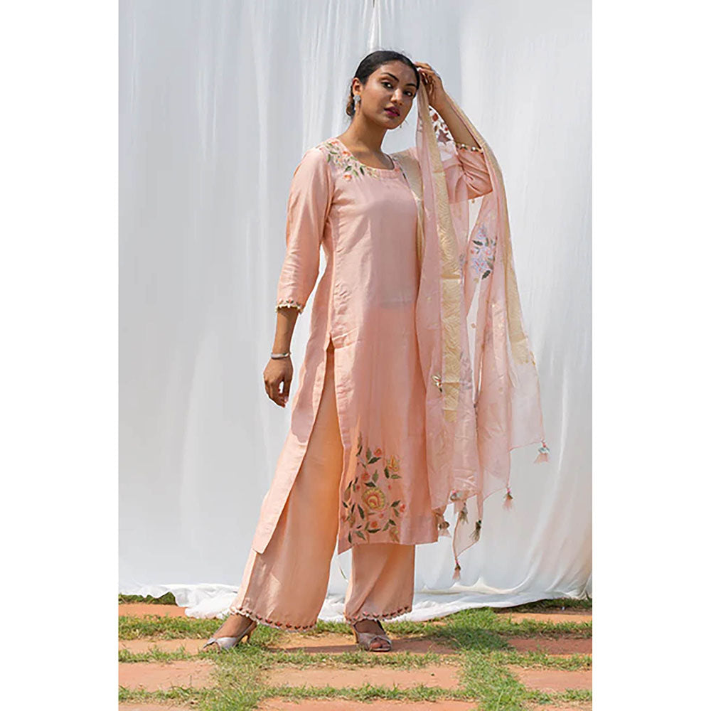 Saatvikei Rajkumari - Nude Pink Kurta with Palazzo and Dupatta (Set of 3)
