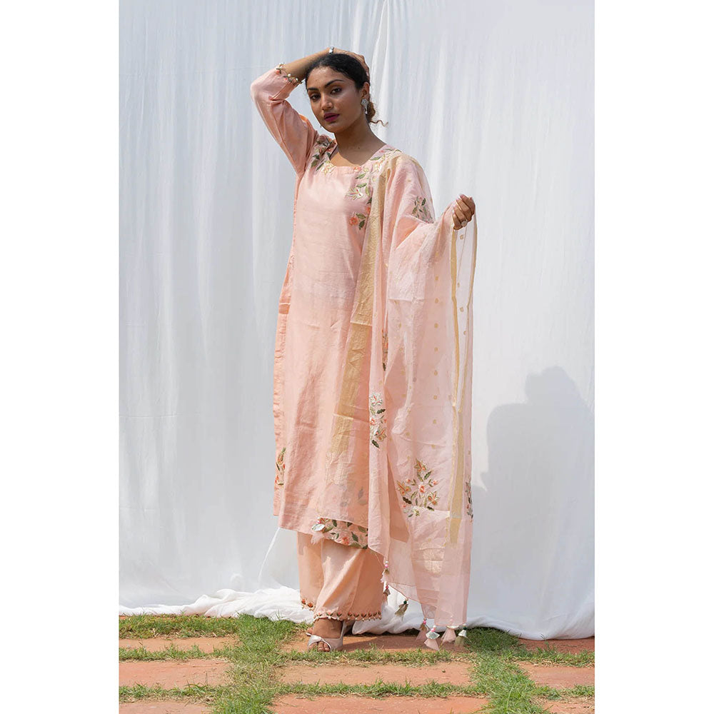 Saatvikei Rajkumari - Nude Pink Kurta with Palazzo and Dupatta (Set of 3)
