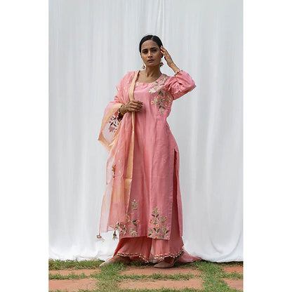 Saatvikei Rajkumari - Salmon Pink Kurta with Palazzo and Dupatta (Set of 3)