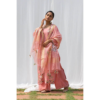 Saatvikei Rajkumari - Salmon Pink Kurta with Palazzo and Dupatta (Set of 3)