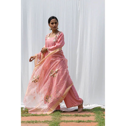 Saatvikei Rajkumari - Salmon Pink Kurta with Palazzo and Dupatta (Set of 3)