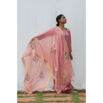 Saatvikei Rajkumari - Salmon Pink Kurta with Palazzo and Dupatta (Set of 3)