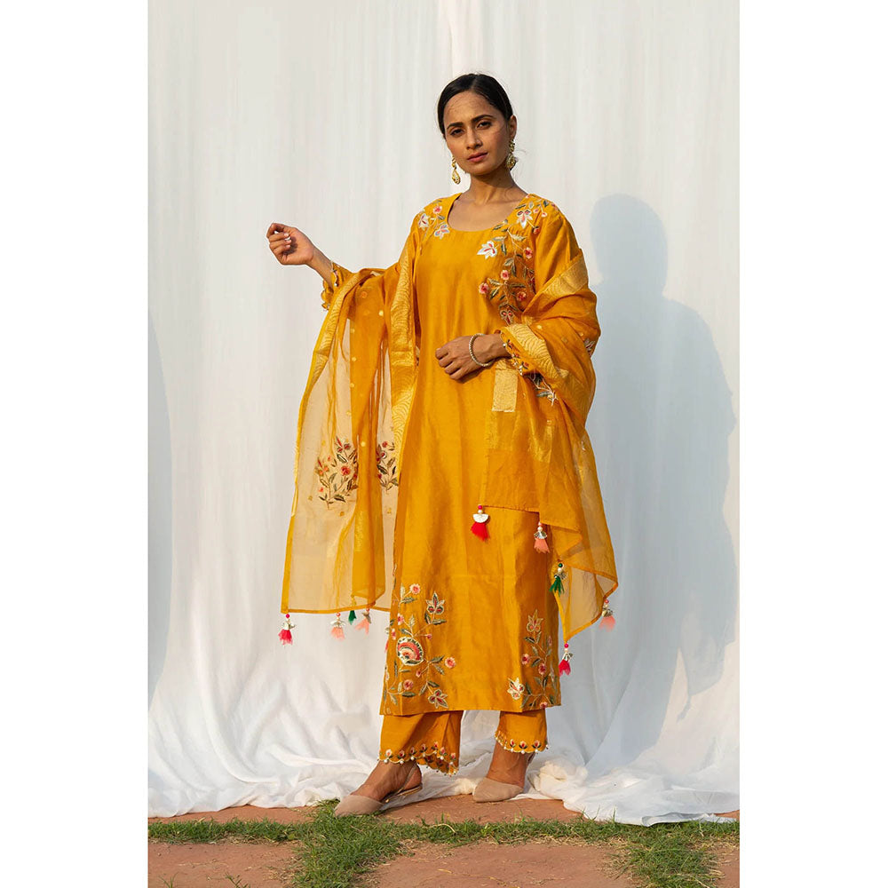 Saatvikei Rajkumari - Yellow Kurta with Palazzo and Dupatta (Set of 3)