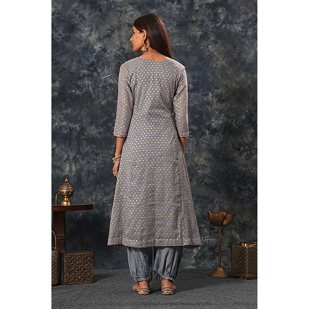 Saatvikei Rajnandini - Dark Grey Kurta with Palazzo and Dupatta (Set of 3)