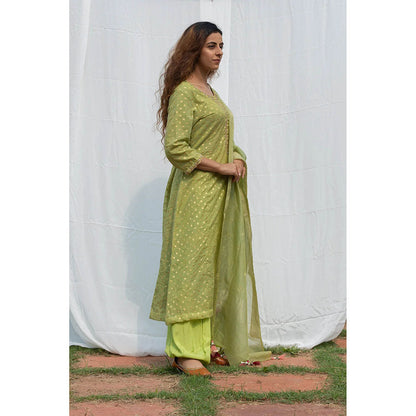 Saatvikei Rajnandini - Green Kurta with Palazzo and Dupatta (Set of 3)