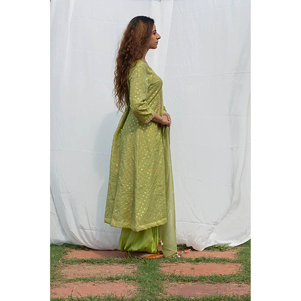 Saatvikei Rajnandini - Green Kurta with Palazzo and Dupatta (Set of 3)