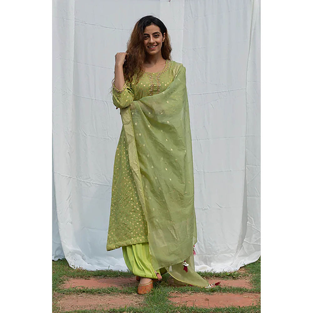 Saatvikei Rajnandini - Green Kurta with Palazzo and Dupatta (Set of 3)