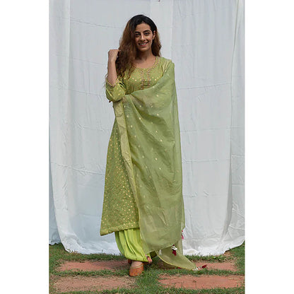 Saatvikei Rajnandini - Green Kurta with Palazzo and Dupatta (Set of 3)