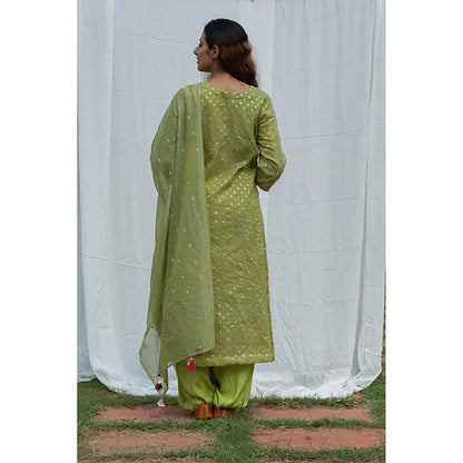 Saatvikei Rajnandini - Green Kurta with Palazzo and Dupatta (Set of 3)