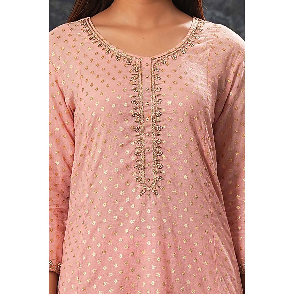 Saatvikei Rajnandini - Onion Pink Kurta with Palazzo and Dupatta (Set of 3)