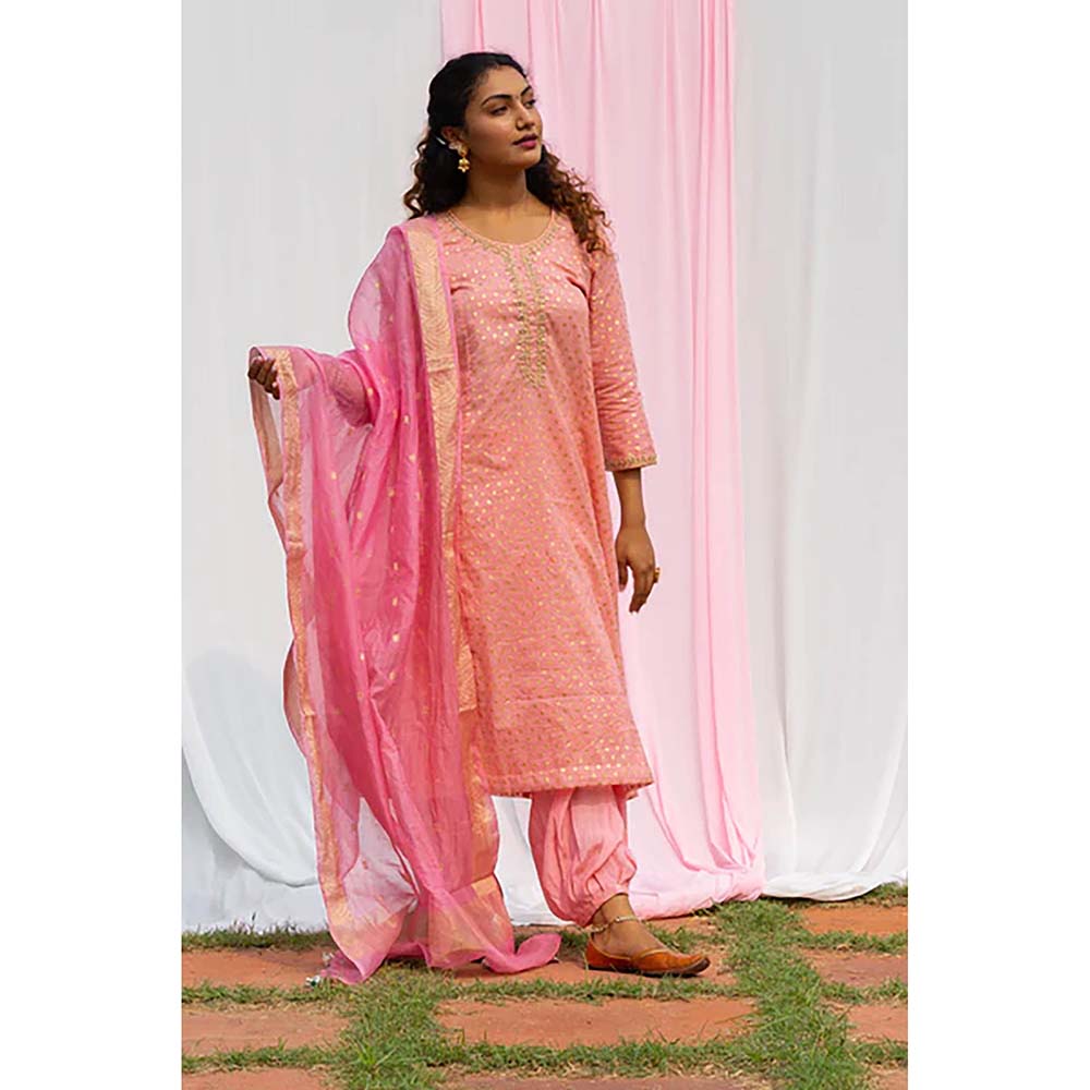 Saatvikei Rajnandini - Pink Kurta with Palazzo and Dupatta (Set of 3)
