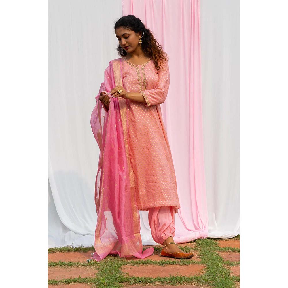 Saatvikei Rajnandini - Pink Kurta with Palazzo and Dupatta (Set of 3)