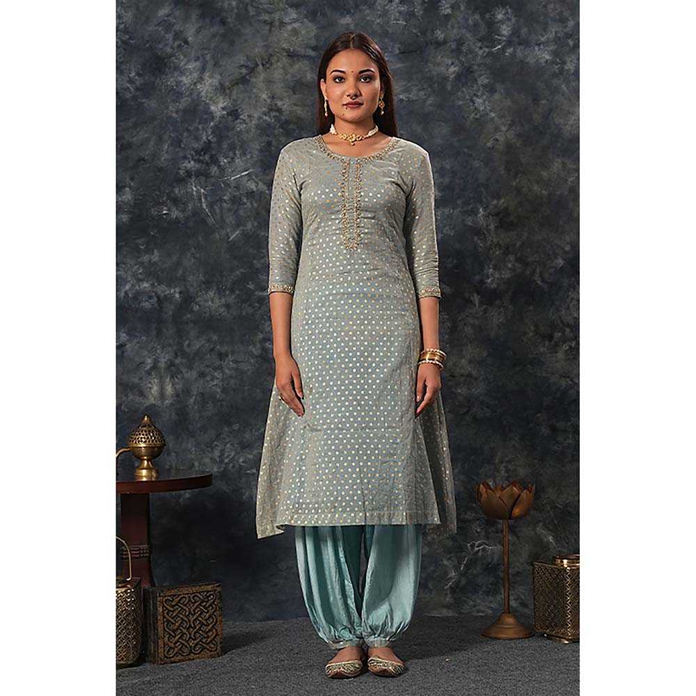Saatvikei Rajnandini - Powder Blue Kurta with Palazzo and Dupatta (Set of 3)