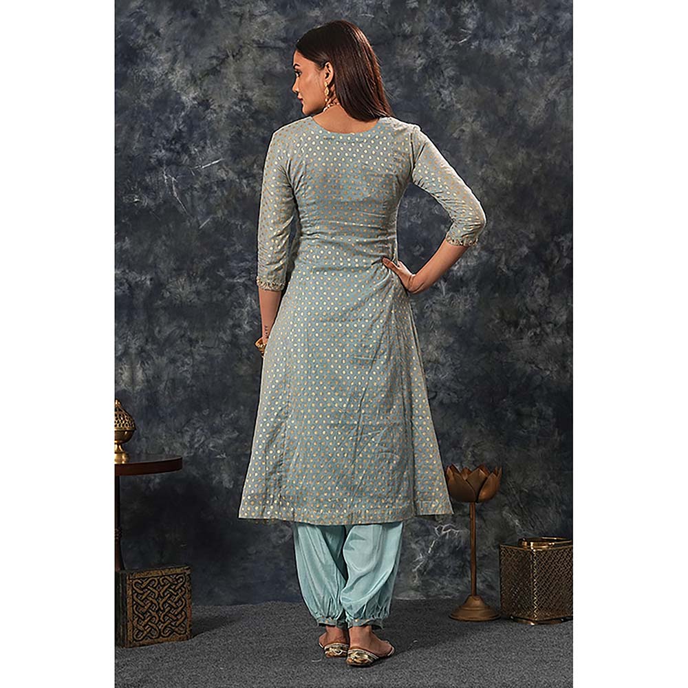 Saatvikei Rajnandini - Powder Blue Kurta with Palazzo and Dupatta (Set of 3)