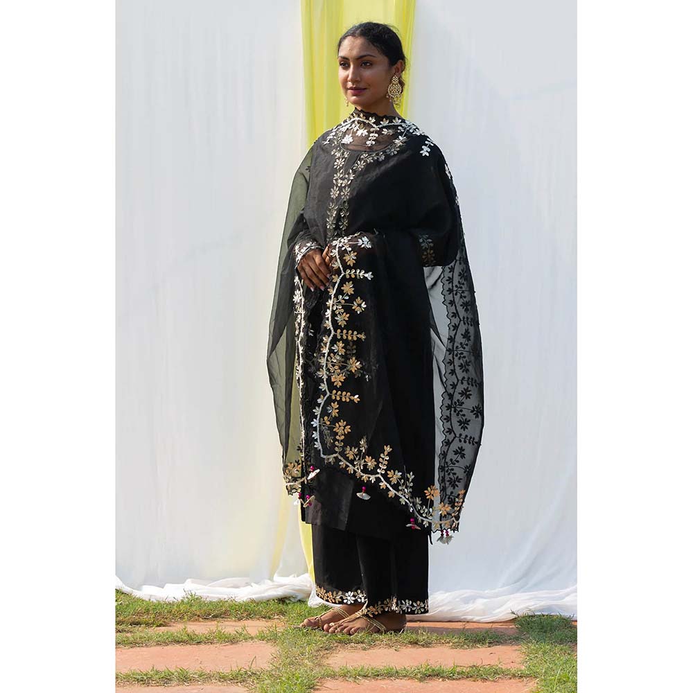 Saatvikei Rajshree - Black Kurta with Palazzo and Dupatta (Set of 3)