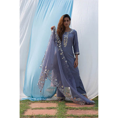 Saatvikei Rajshree - Dark Grey Kurta with Palazzo and Dupatta (Set of 3)