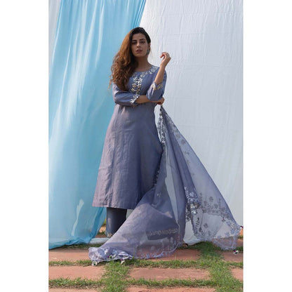 Saatvikei Rajshree - Dark Grey Kurta with Palazzo and Dupatta (Set of 3)