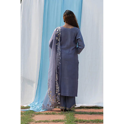 Saatvikei Rajshree - Dark Grey Kurta with Palazzo and Dupatta (Set of 3)