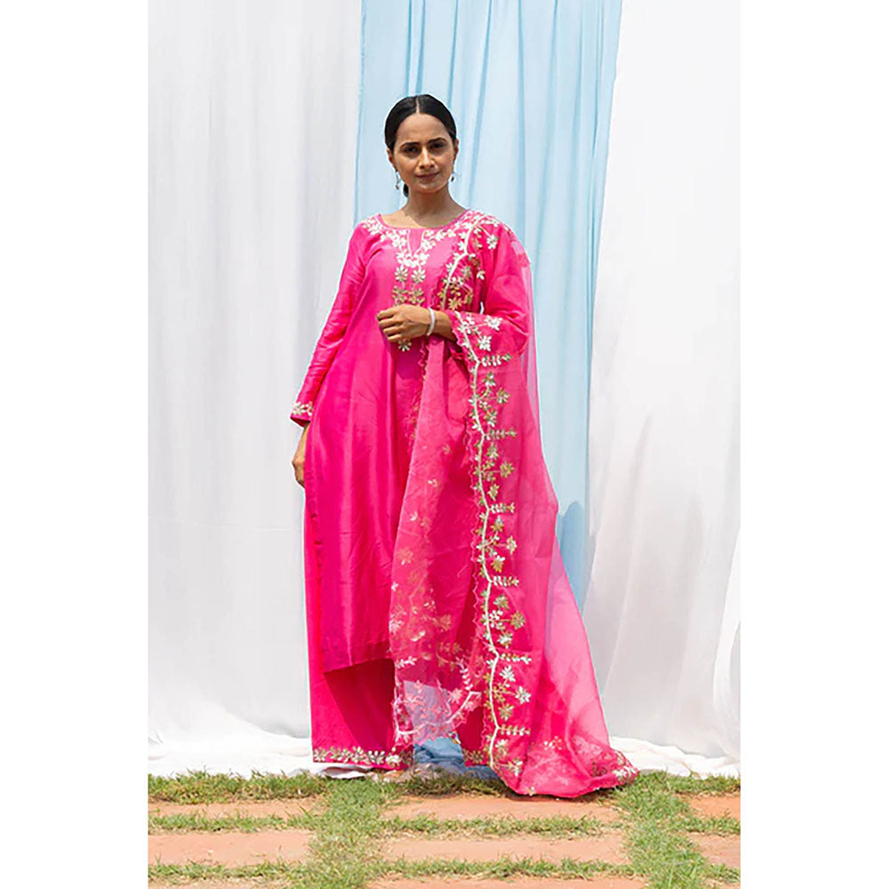 Saatvikei Rajshree - Hot Pink Kurta with Palazzo and Dupatta (Set of 3)