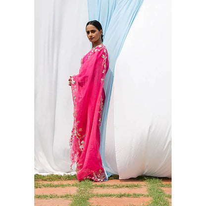 Saatvikei Rajshree - Hot Pink Kurta with Palazzo and Dupatta (Set of 3)