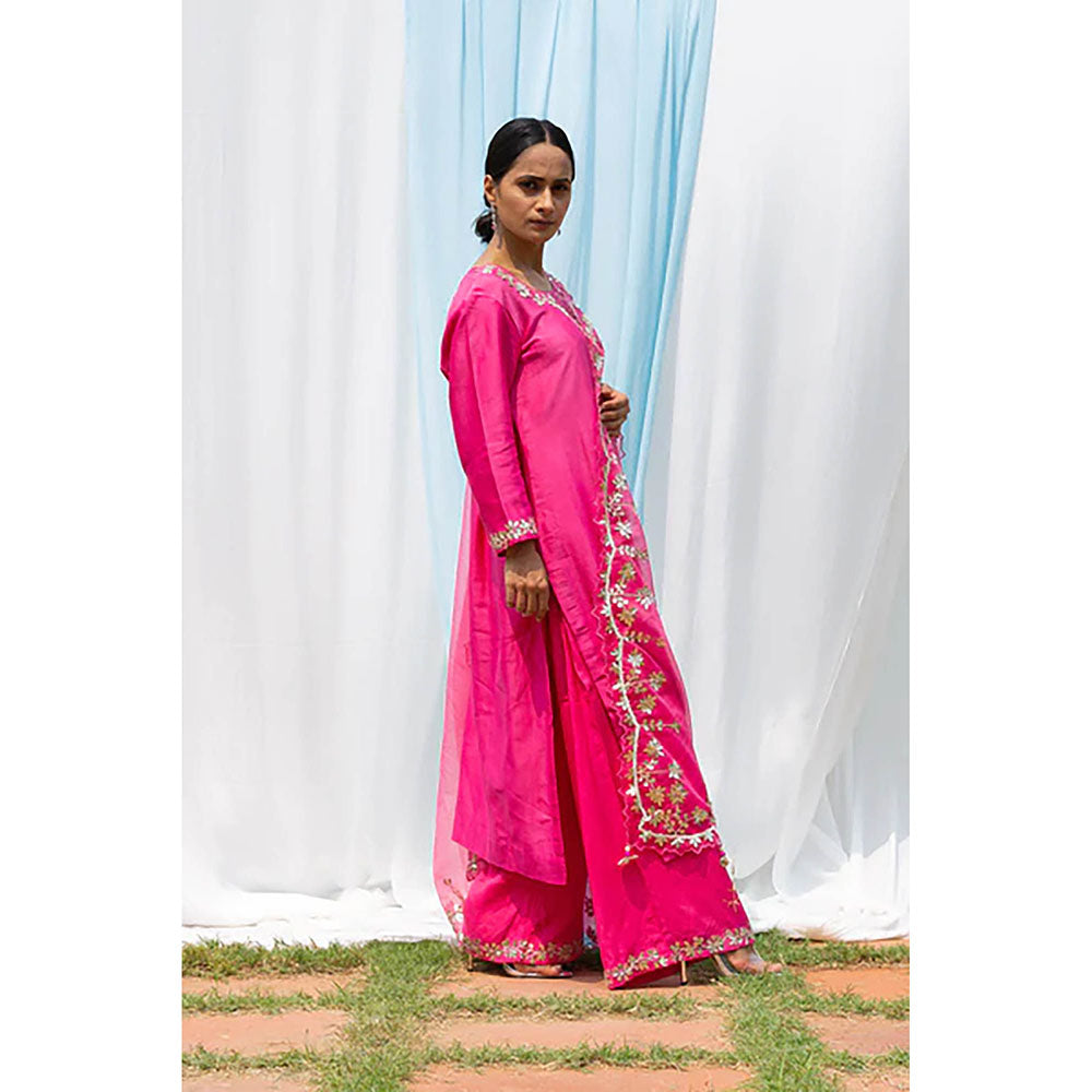 Saatvikei Rajshree - Hot Pink Kurta with Palazzo and Dupatta (Set of 3)