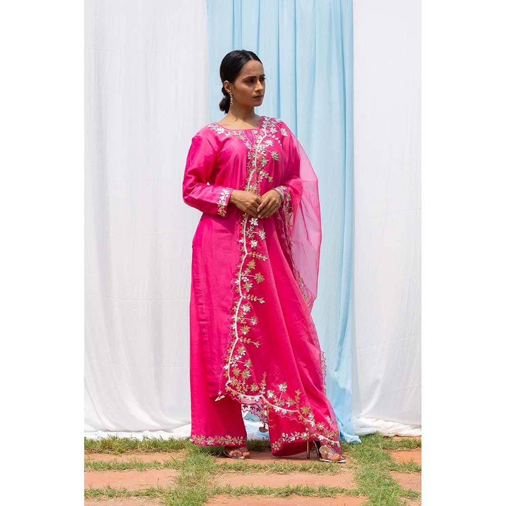 Saatvikei Rajshree - Hot Pink Kurta with Palazzo and Dupatta (Set of 3)