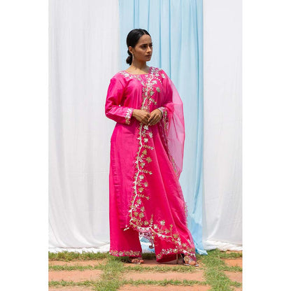 Saatvikei Rajshree - Hot Pink Kurta with Palazzo and Dupatta (Set of 3)