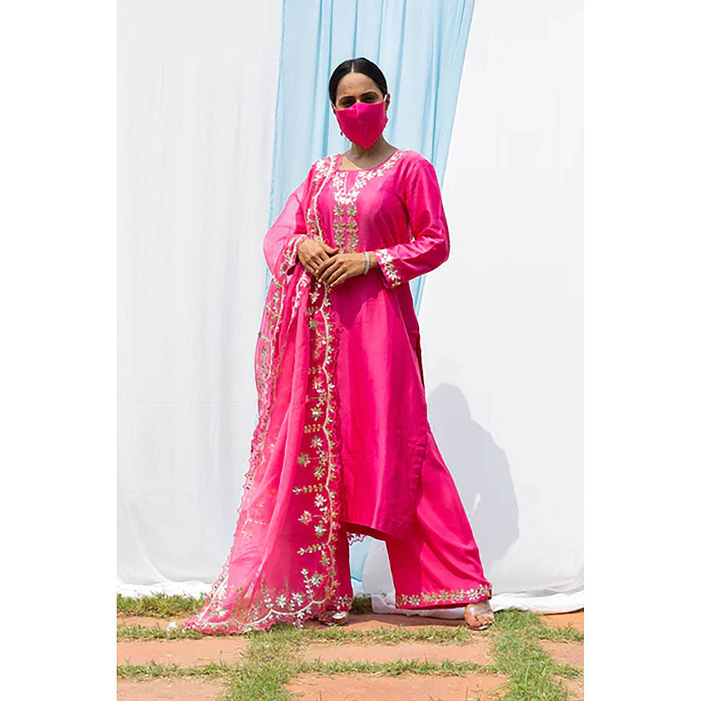 Saatvikei Rajshree - Hot Pink Kurta with Palazzo and Dupatta (Set of 3)