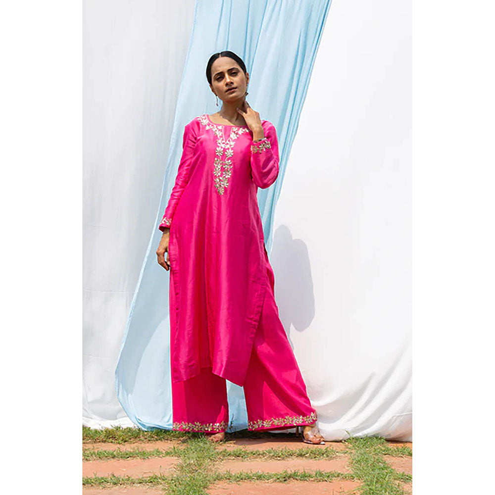 Saatvikei Rajshree - Hot Pink Kurta with Palazzo and Dupatta (Set of 3)