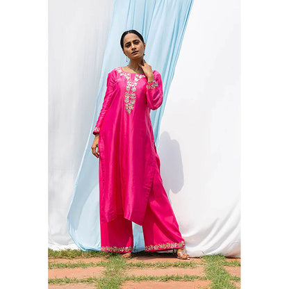 Saatvikei Rajshree - Hot Pink Kurta with Palazzo and Dupatta (Set of 3)