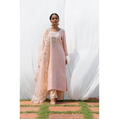 Saatvikei Rajshree - Nude Pink Kurta with Palazzo and Dupatta (Set of 3)
