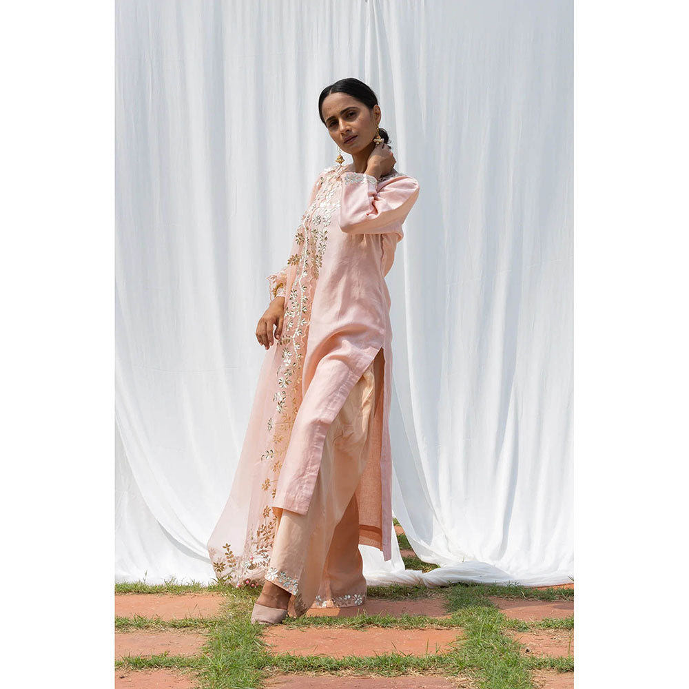 Saatvikei Rajshree - Nude Pink Kurta with Palazzo and Dupatta (Set of 3)