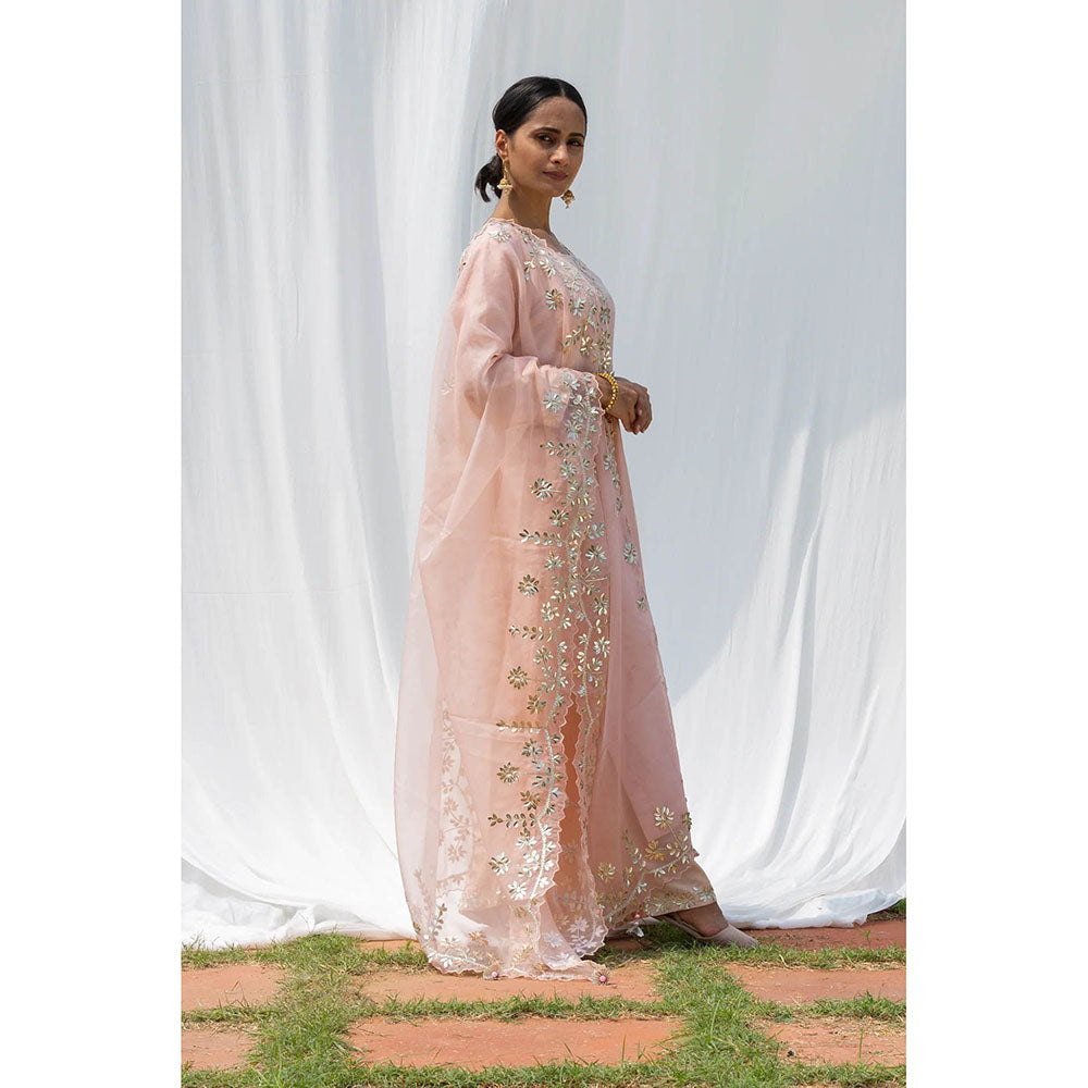 Saatvikei Rajshree - Nude Pink Kurta with Palazzo and Dupatta (Set of 3)