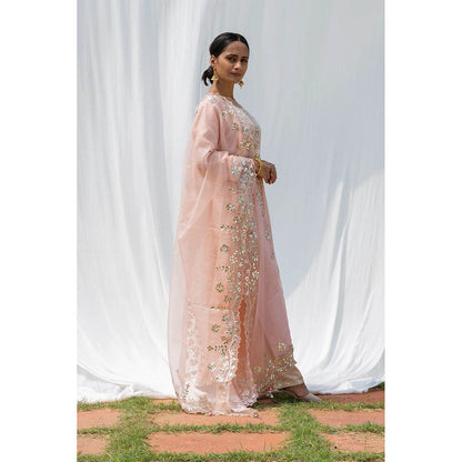 Saatvikei Rajshree - Nude Pink Kurta with Palazzo and Dupatta (Set of 3)