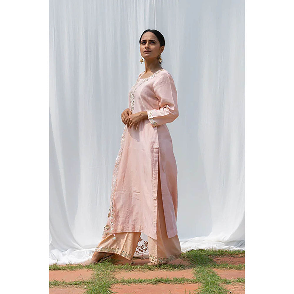 Saatvikei Rajshree - Nude Pink Kurta with Palazzo and Dupatta (Set of 3)