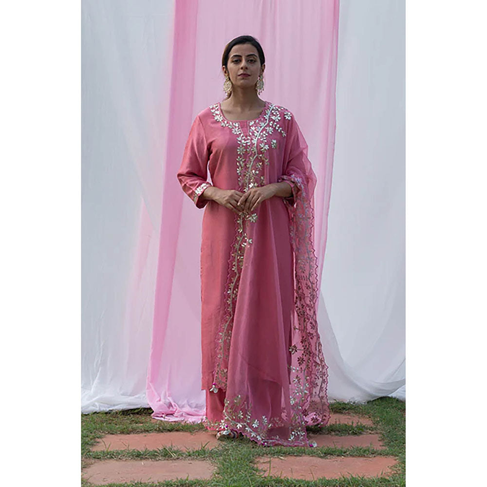 Saatvikei Rajshree - Pink Kurta with Palazzo and Dupatta (Set of 3)