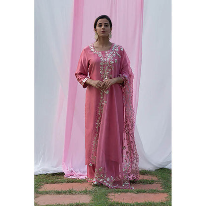 Saatvikei Rajshree - Pink Kurta with Palazzo and Dupatta (Set of 3)