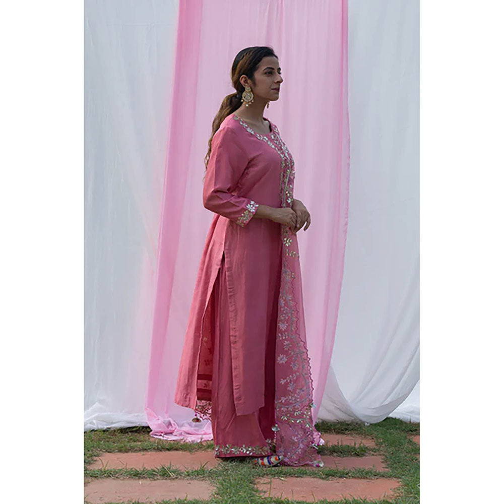 Saatvikei Rajshree - Pink Kurta with Palazzo and Dupatta (Set of 3)