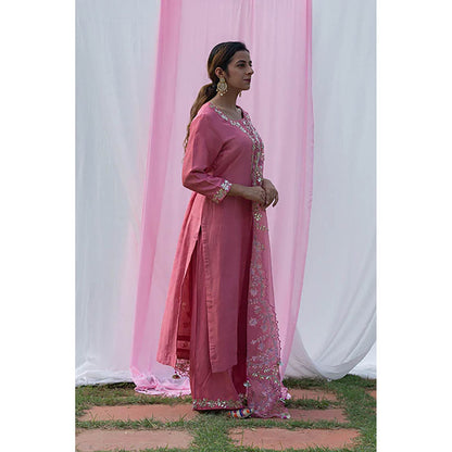 Saatvikei Rajshree - Pink Kurta with Palazzo and Dupatta (Set of 3)