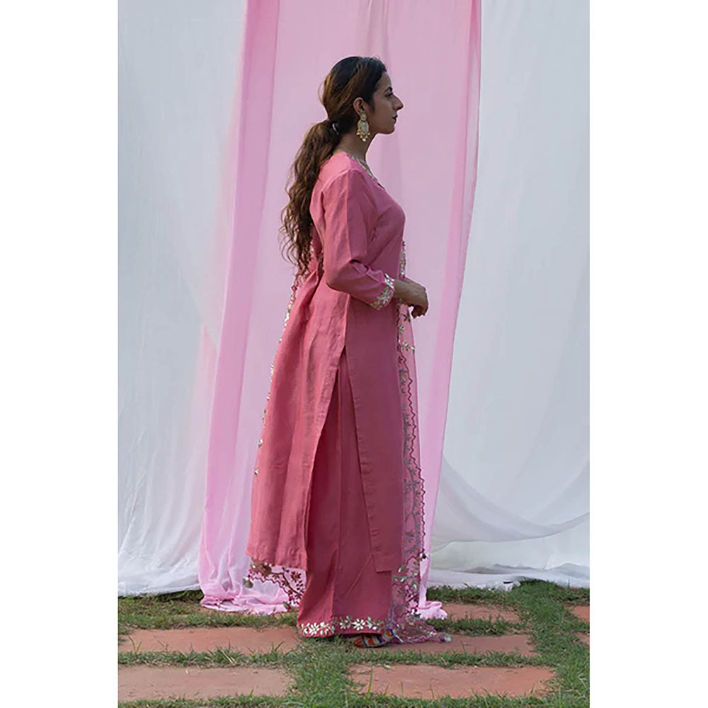 Saatvikei Rajshree - Pink Kurta with Palazzo and Dupatta (Set of 3)