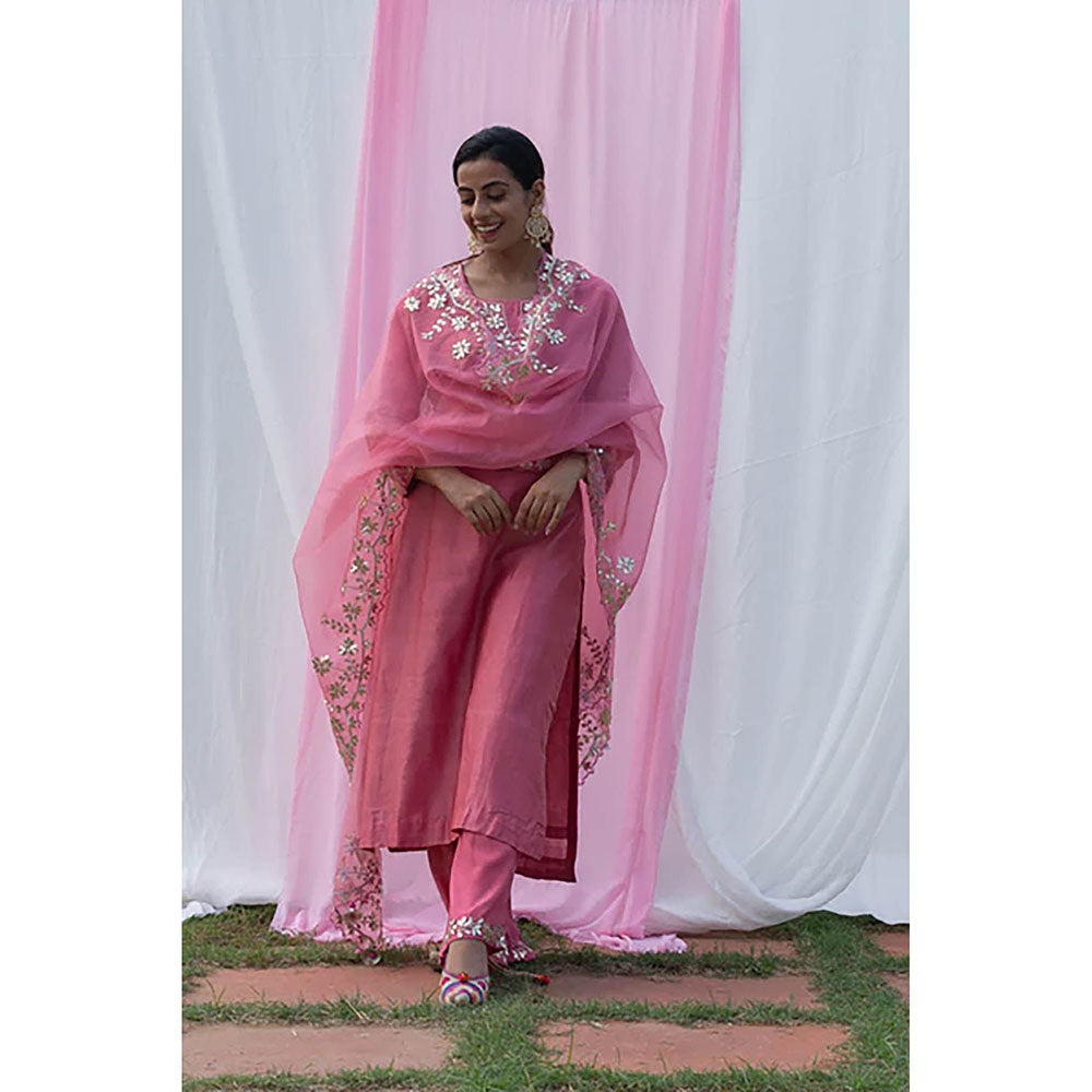 Saatvikei Rajshree - Pink Kurta with Palazzo and Dupatta (Set of 3)