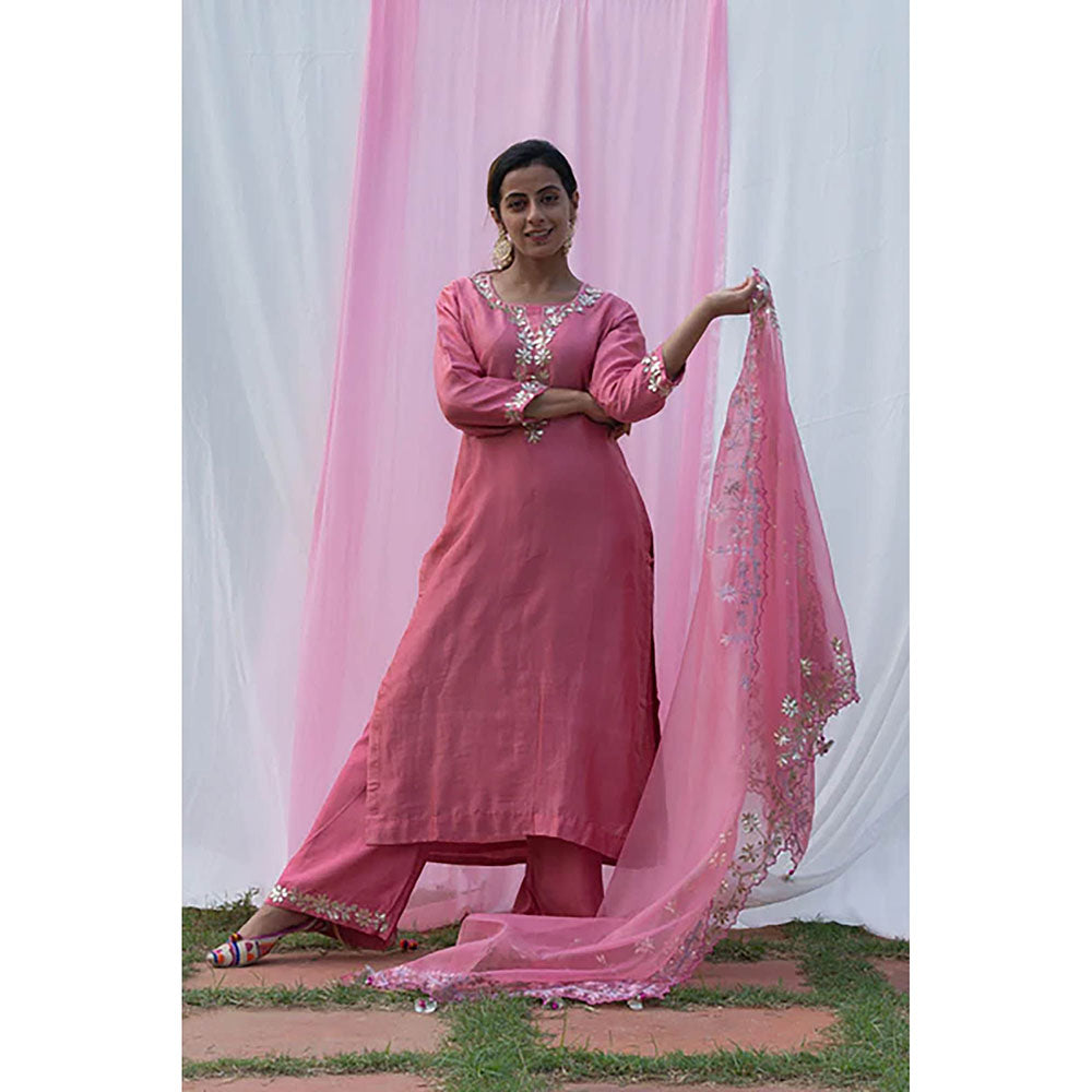 Saatvikei Rajshree - Pink Kurta with Palazzo and Dupatta (Set of 3)