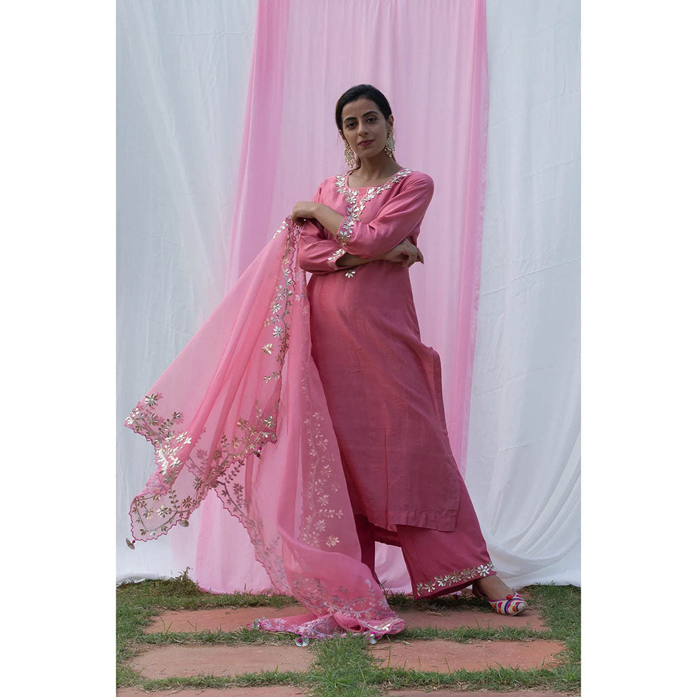 Saatvikei Rajshree - Pink Kurta with Palazzo and Dupatta (Set of 3)