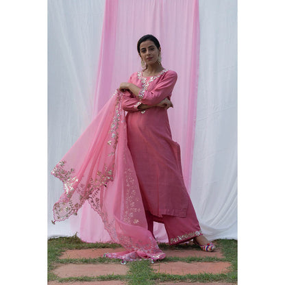 Saatvikei Rajshree - Pink Kurta with Palazzo and Dupatta (Set of 3)