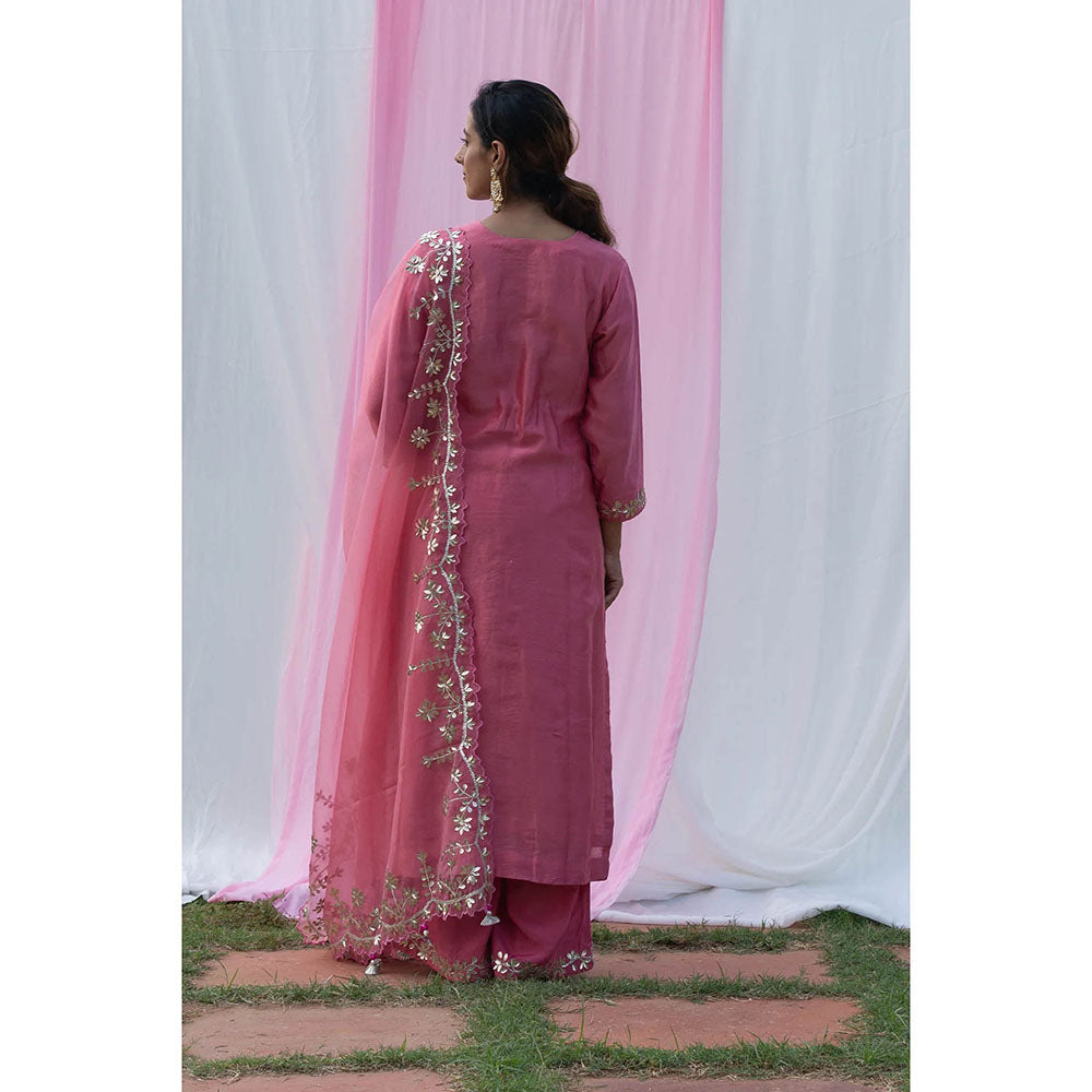 Saatvikei Rajshree - Pink Kurta with Palazzo and Dupatta (Set of 3)