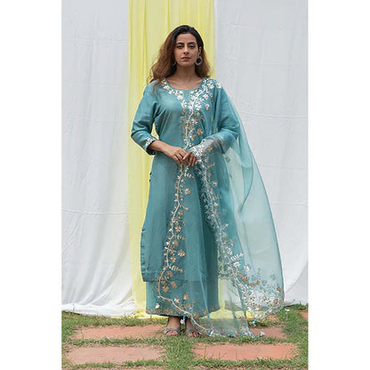 Saatvikei Rajshree - Powder Blue Kurta with Palazzo and Dupatta (Set of 3)