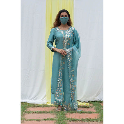 Saatvikei Rajshree - Powder Blue Kurta with Palazzo and Dupatta (Set of 3)